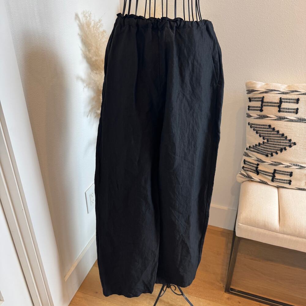 TOTEME Black Stretch Linen Slacks Wide Leg Elastic Waist Pant- 32 EU /0 US